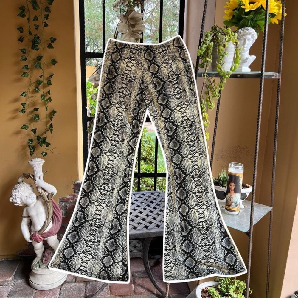 snake print flare pants black and white